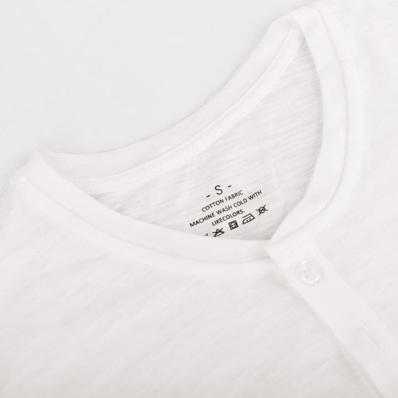 palglg Mens Regular-fit Henley T-Shirt Short-Sleeve with 3 Buttons Placket Slub Vintage Cotton White M - Image 3